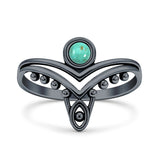 Turquoise Tiara V Ring Oxidized 925 Sterling Silver