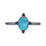 Lab Created Blue Opal Oval Ring Oxidized 925 Sterling Silver