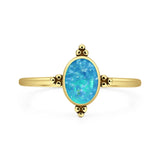 Lab Created Blue Opal Oval Ring Oxidized 925 Sterling Silver