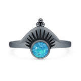 Lab Created Blue Opal Sunburst Ring Oxidized 925 Sterling Silver