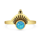 Lab Created Blue Opal Sunburst Ring Oxidized 925 Sterling Silver
