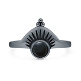 Lab Created Black Onyx Sunburst Ring Oxidized 925 Sterling Silver