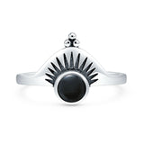 Lab Created Black Onyx Sunburst Ring Oxidized 925 Sterling Silver