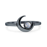 Lab Created Moonstone Crescent Moon Ring Oxidized 925 Sterling Silver