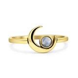 Lab Created Moonstone Crescent Moon Ring Oxidized 925 Sterling Silver