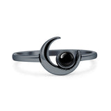 Lab Created Black Onyx Crescent Moon Ring Oxidized 925 Sterling Silver