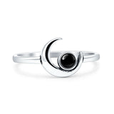 Lab Created Black Onyx Crescent Moon Ring Oxidized 925 Sterling Silver