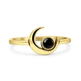 Lab Created Black Onyx Crescent Moon Ring Oxidized 925 Sterling Silver