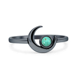Turquoise Crescent Moon Ring Oxidized 925 Sterling Silver