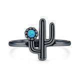 Lab Created Blue Opal Cactus Ring Oxidized 925 Sterling Silver