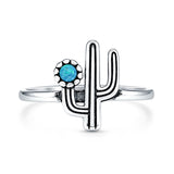 Lab Created Blue Opal Cactus Ring Oxidized 925 Sterling Silver