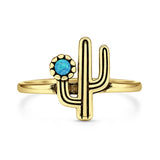 Lab Created Blue Opal Cactus Ring Oxidized 925 Sterling Silver