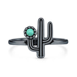 Turquoise Cactus Ring Oxidized 925 Sterling Silver