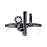 Lab Created White Opal Cactus Ring Oxidized 925 Sterling Silver