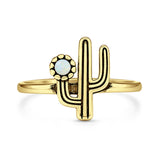 Lab Created White Opal Cactus Ring Oxidized 925 Sterling Silver