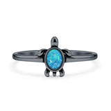 Lab Created Blue Opal Sea Turtle Ring Oxidized 925 Sterling Silver