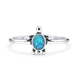 Lab Created Blue Opal Sea Turtle Ring Oxidized 925 Sterling Silver