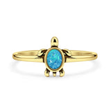 Lab Created Blue Opal Sea Turtle Ring Oxidized 925 Sterling Silver