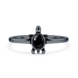 Lab Created Black Onyx Sea Turtle Ring Oxidized 925 Sterling Silver