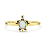 Lab Created White Opal Sea Turtle Ring Oxidized 925 Sterling Silver