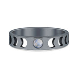 Lab Created Moonstone Moon Phases Band Ring Oxidized 925 Sterling Silver