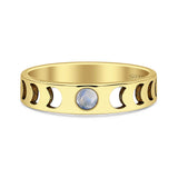 Lab Created Moonstone Moon Phases Band Ring Oxidized 925 Sterling Silver