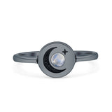 Lab Created Moonstone Moon Star Ring Oxidized 925 Sterling Silver