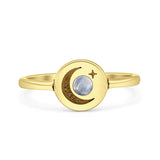 Lab Created Moonstone Moon Star Ring Oxidized 925 Sterling Silver