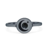 Lab Created Black Onyx Moon Star Ring Oxidized 925 Sterling Silver