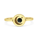 Lab Created Black Onyx Moon Star Ring Oxidized 925 Sterling Silver
