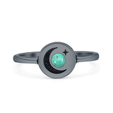 Turquoise Moon Star Ring Oxidized 925 Sterling Silver