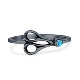 Lab Created Blue Opal Scissors Ring Oxidized 925 Sterling Silver