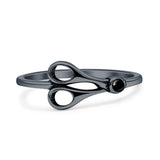 Lab Created Black Onyx Scissors Ring Oxidized 925 Sterling Silver