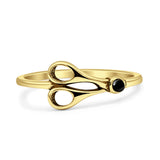 Lab Created Black Onyx Scissors Ring Oxidized 925 Sterling Silver