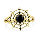 Lab Created Black Onyx Spider Web Ring Oxidized 925 Sterling Silver