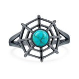 Turquoise Spider Web Ring Oxidized 925 Sterling Silver