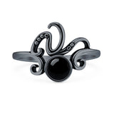 Lab Created Black Onyx Octopus Tentacles Ring Oxidized 925 Sterling Silver