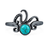 Turquoise Octopus Tentacles Ring Oxidized 925 Sterling Silver