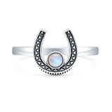 Lab Created Moonstone Horseshoe Ring Oxidized 925 Sterling Silver