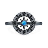 Lab Created Blue Opal Compass Ring Oxidized 925 Sterling Silver