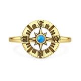Lab Created Blue Opal Compass Ring Oxidized 925 Sterling Silver