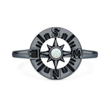 Lab Created White Opal Compass Ring Oxidized 925 Sterling Silver