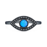 Lab Created Blue Opal Evil Eye Ring Oxidized 925 Sterling Silver