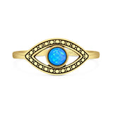 Lab Created Blue Opal Evil Eye Ring Oxidized 925 Sterling Silver