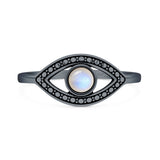 Lab Created Moonstone Evil Eye Ring Oxidized 925 Sterling Silver
