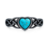 Turquoise Heart Ring Oxidized 925 Sterling Silver
