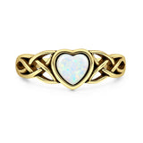 Lab Created White Opal Heart Ring Oxidized 925 Sterling Silver