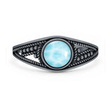 Larimar Round Stone Ring Oxidized 925 Sterling Silver