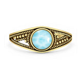 Larimar Round Stone Ring Oxidized 925 Sterling Silver
