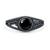 Lab Created Black Onyx Round Stone Ring Oxidized 925 Sterling Silver